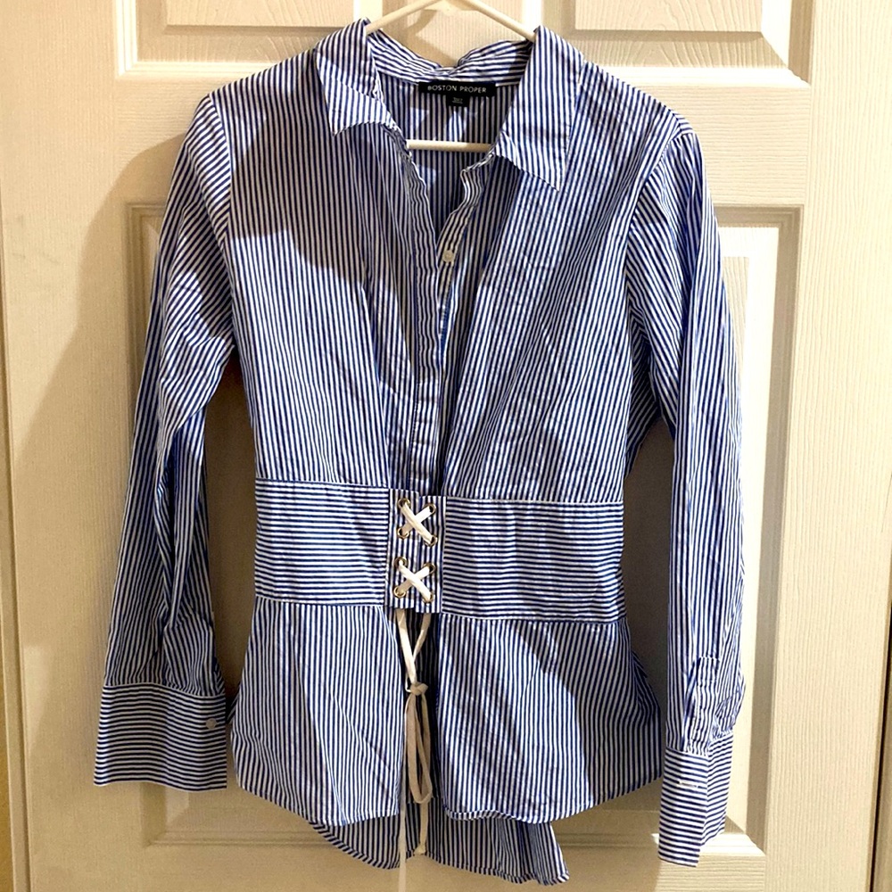 Boston Proper Lace Up Detail Blouse